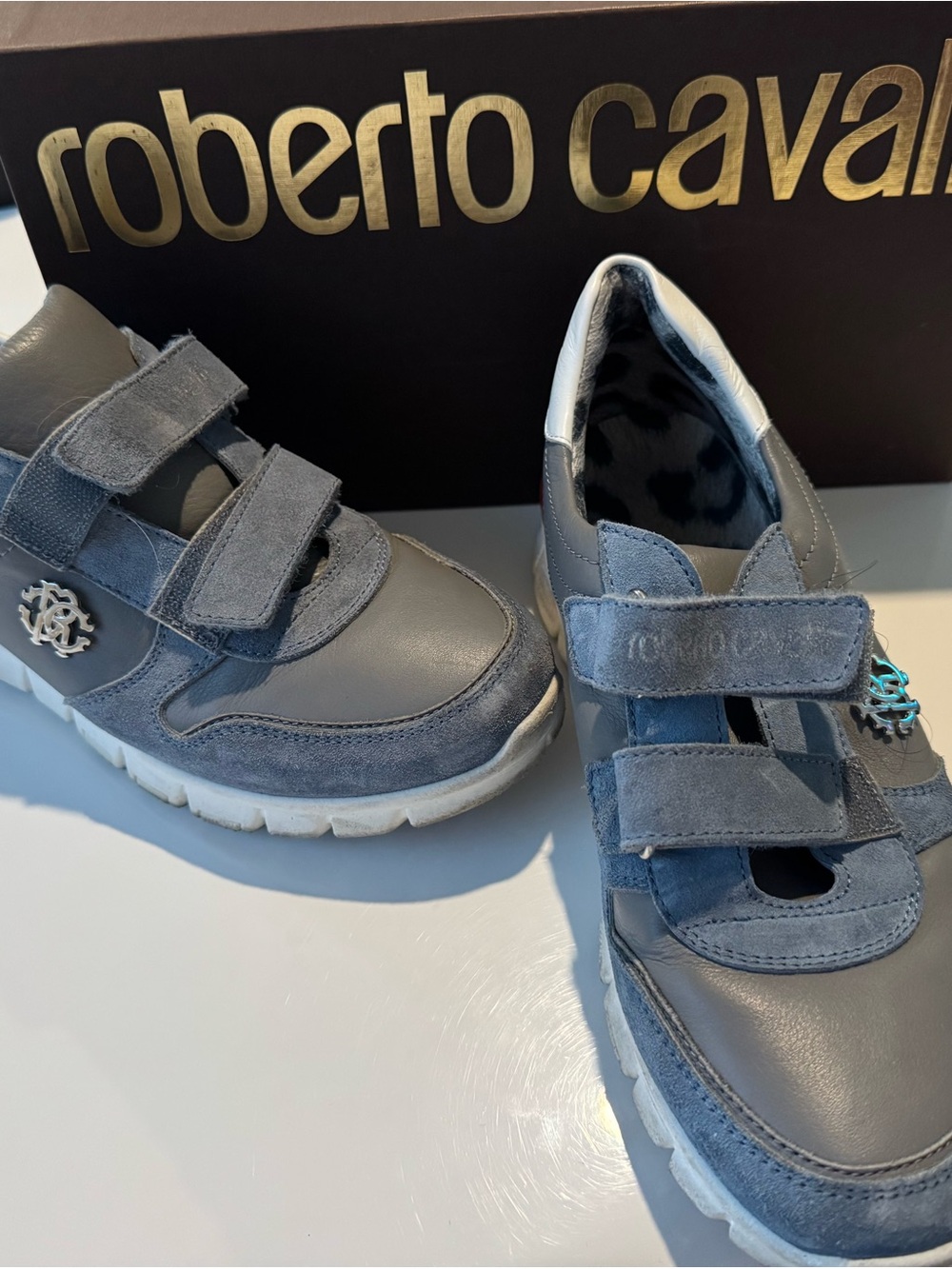 Roberto Cavalli Kids Blue-Gray Velcro Sneakers